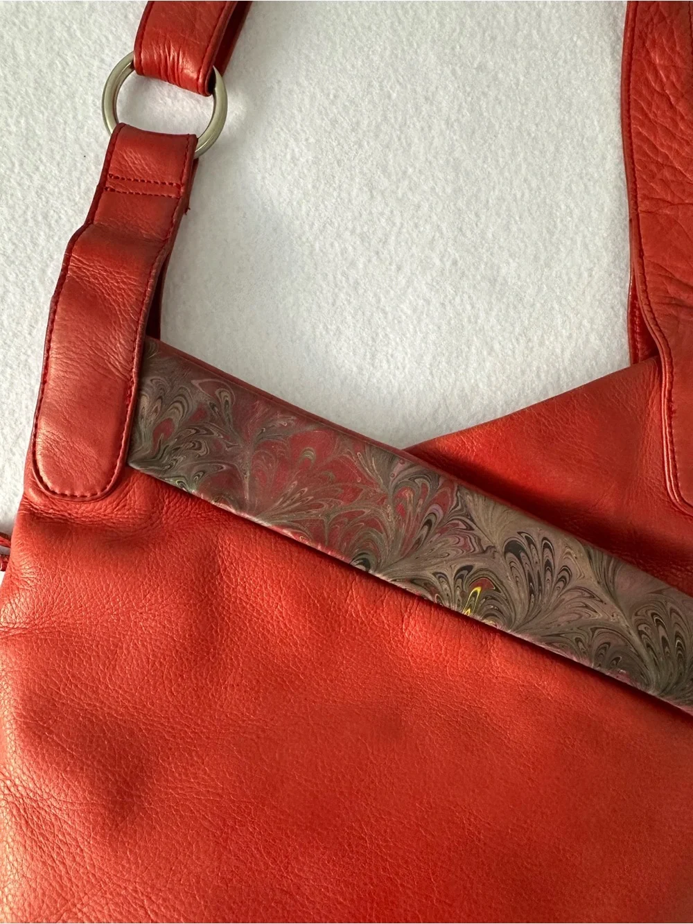 Solace Red Leather Hobo Bag Slouchy Adjustable Crossbody Paisley Boho Whimsigoth